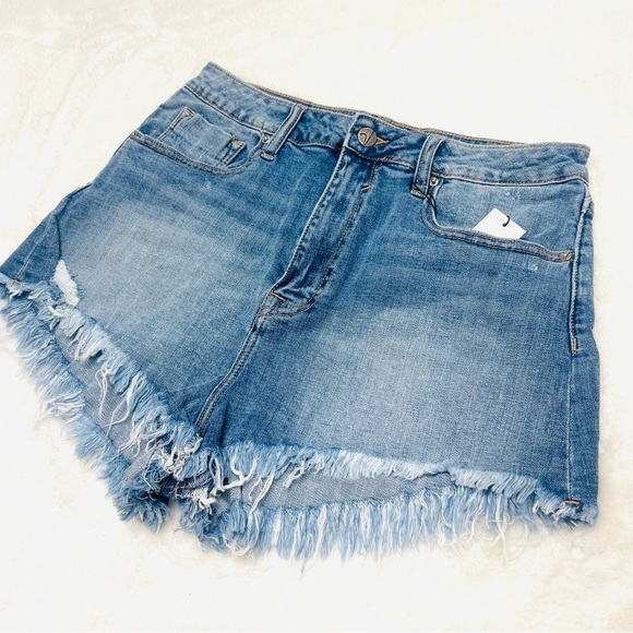 Vigoss Pants - VIGOSS ACE High Rise Frayed Hem Jean Shorts Light Blue Wash Size 31 = 7